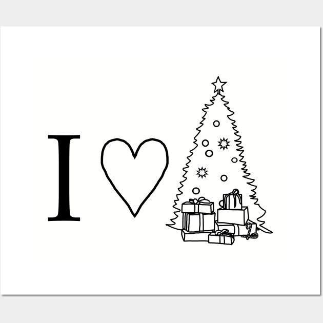 I Love Christmas Minimal Line Drawing Wall Art by ellenhenryart